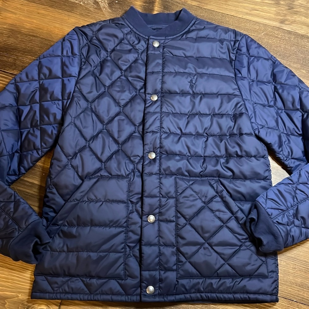 RALPH LAUREN POLO NAVY BLUE BUTTON UP BOYS LIGHT PUFFER JACKET SIZE YL 14-16